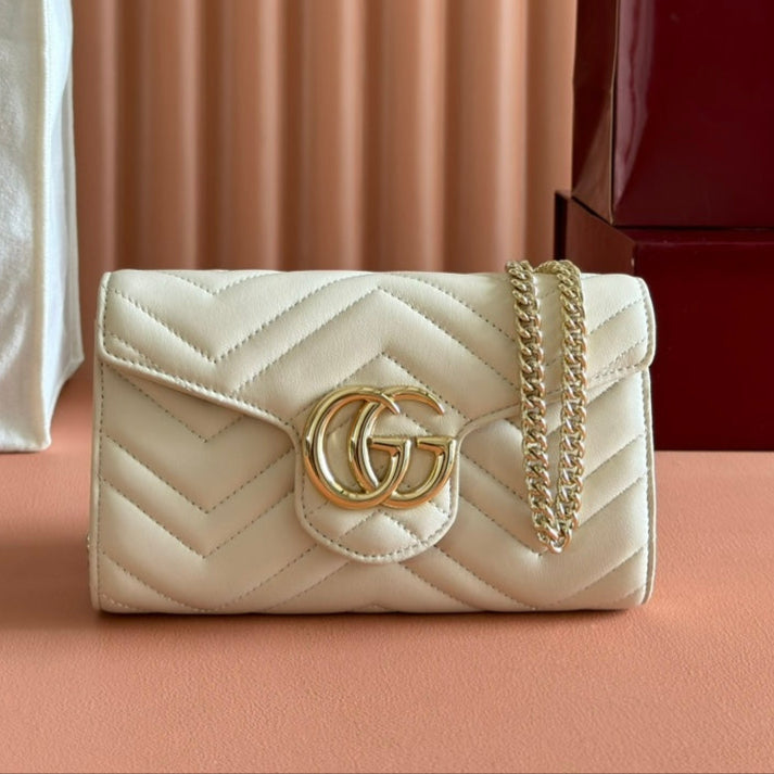 Gucci Marmont Chain Wallet White Cowhide 254967 mysite