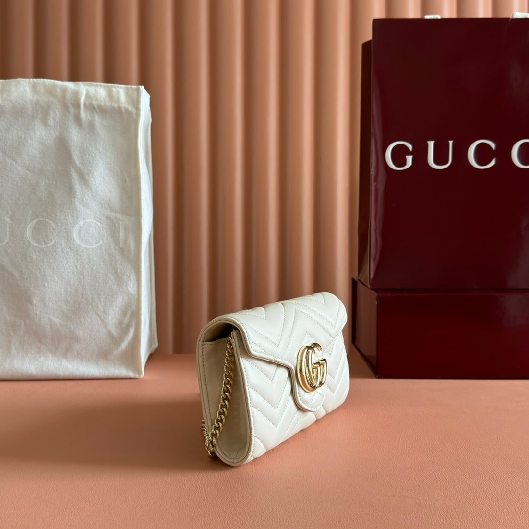 Gucci Marmont Chain Wallet White Cowhide 254967 mysite