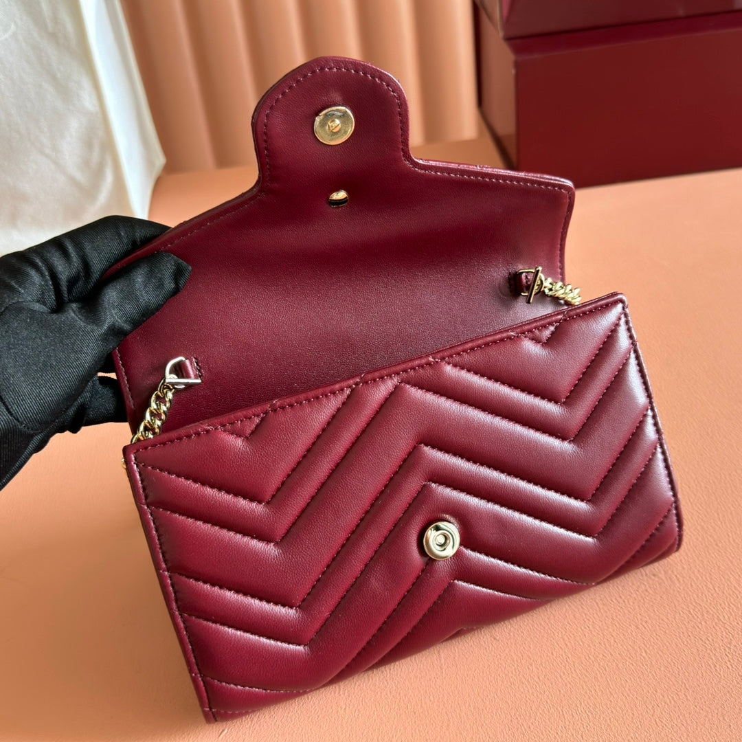 Gucci Marmont Chain Wallet Rosso Ancora Red Cowhide 254968 mysite