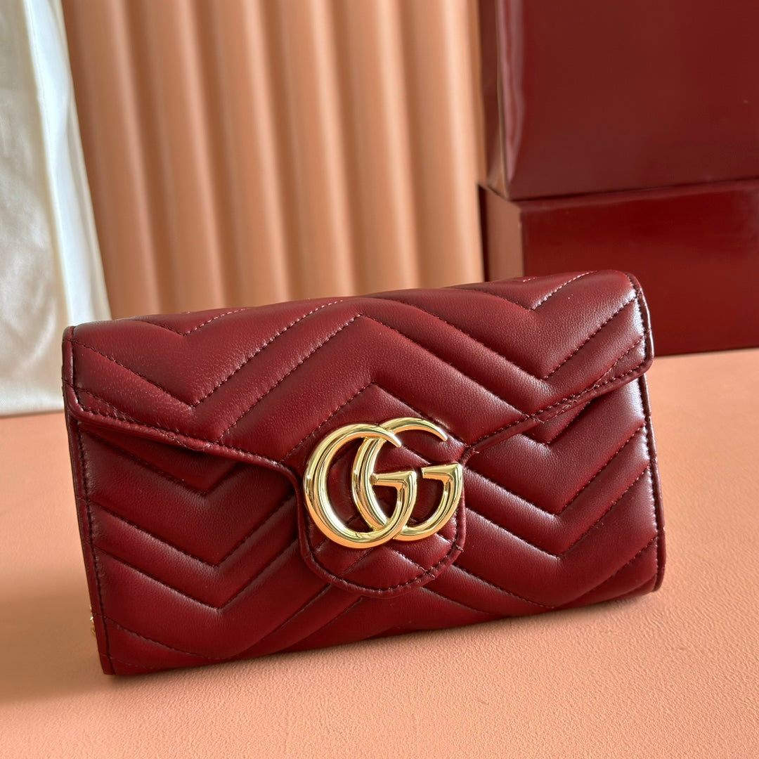 Gucci Marmont Chain Wallet Rosso Ancora Red Cowhide 254968 mysite