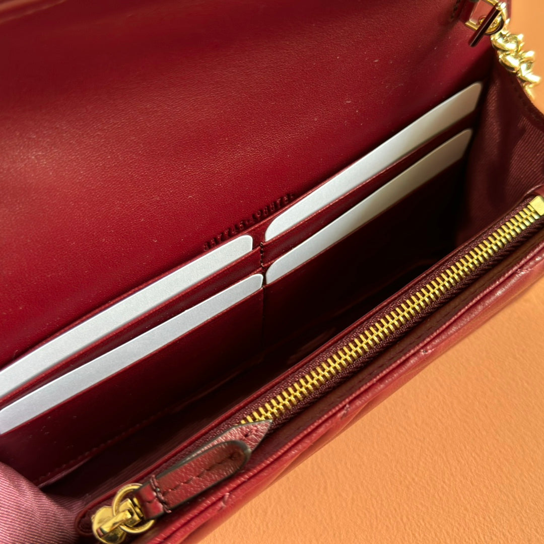 Gucci Marmont Chain Wallet Rosso Ancora Red Cowhide 254968 mysite