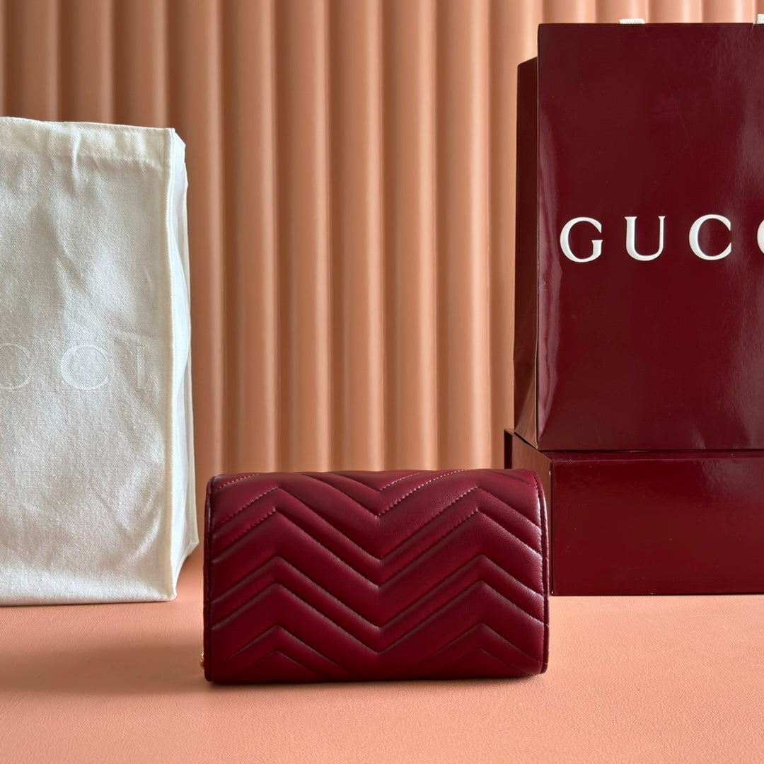 Gucci Marmont Chain Wallet Rosso Ancora Red Cowhide 254968 mysite