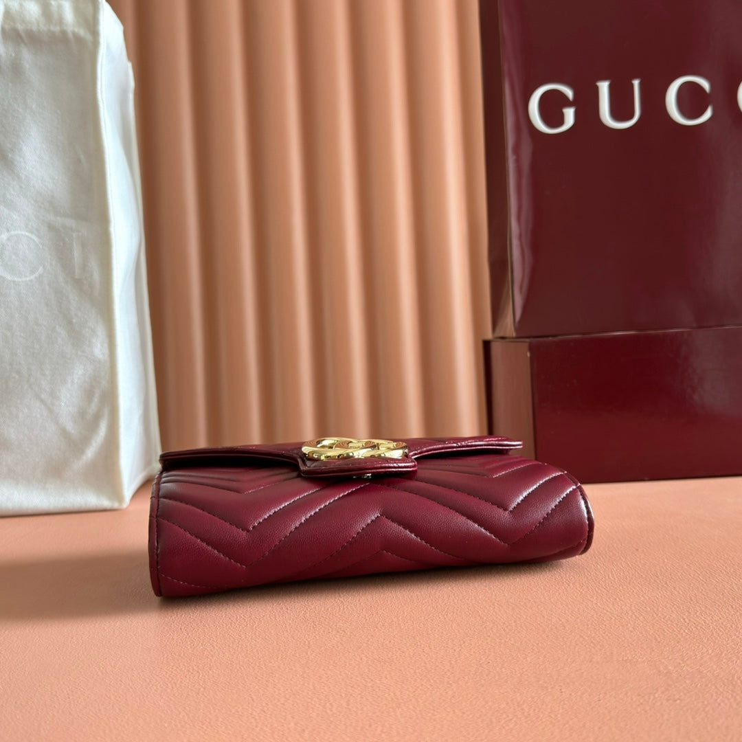 Gucci Marmont Chain Wallet Rosso Ancora Red Cowhide 254968 mysite