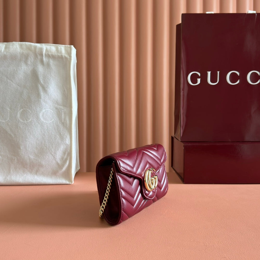 Gucci Marmont Chain Wallet Rosso Ancora Red Cowhide 254968 mysite