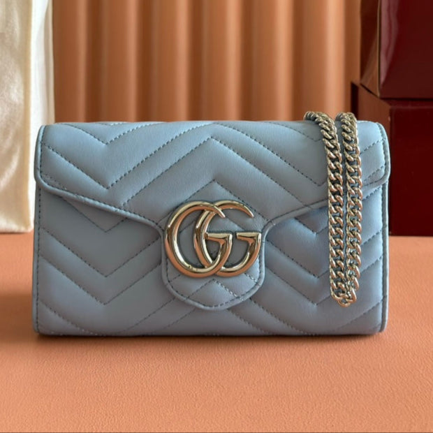 Gucci Marmont Chain Wallet Blue Cowhide 254970 mysite