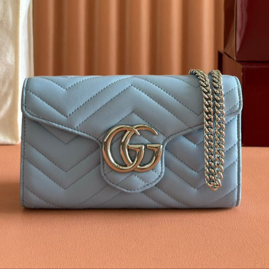 Gucci Marmont Chain Wallet Blue Cowhide 254970 mysite