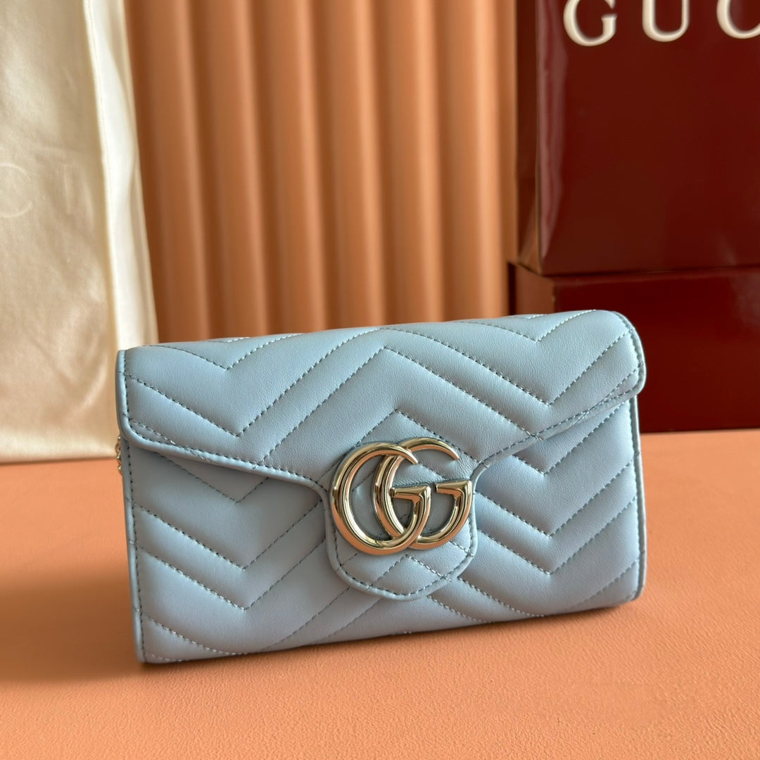 Gucci Marmont Chain Wallet Blue Cowhide 254970 mysite