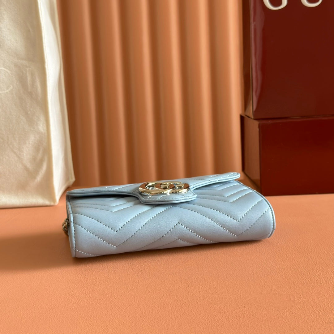 Gucci Marmont Chain Wallet Blue Cowhide 254970 mysite