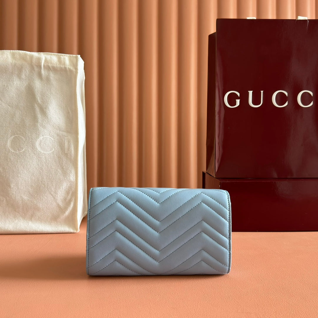 Gucci Marmont Chain Wallet Blue Cowhide 254970 mysite