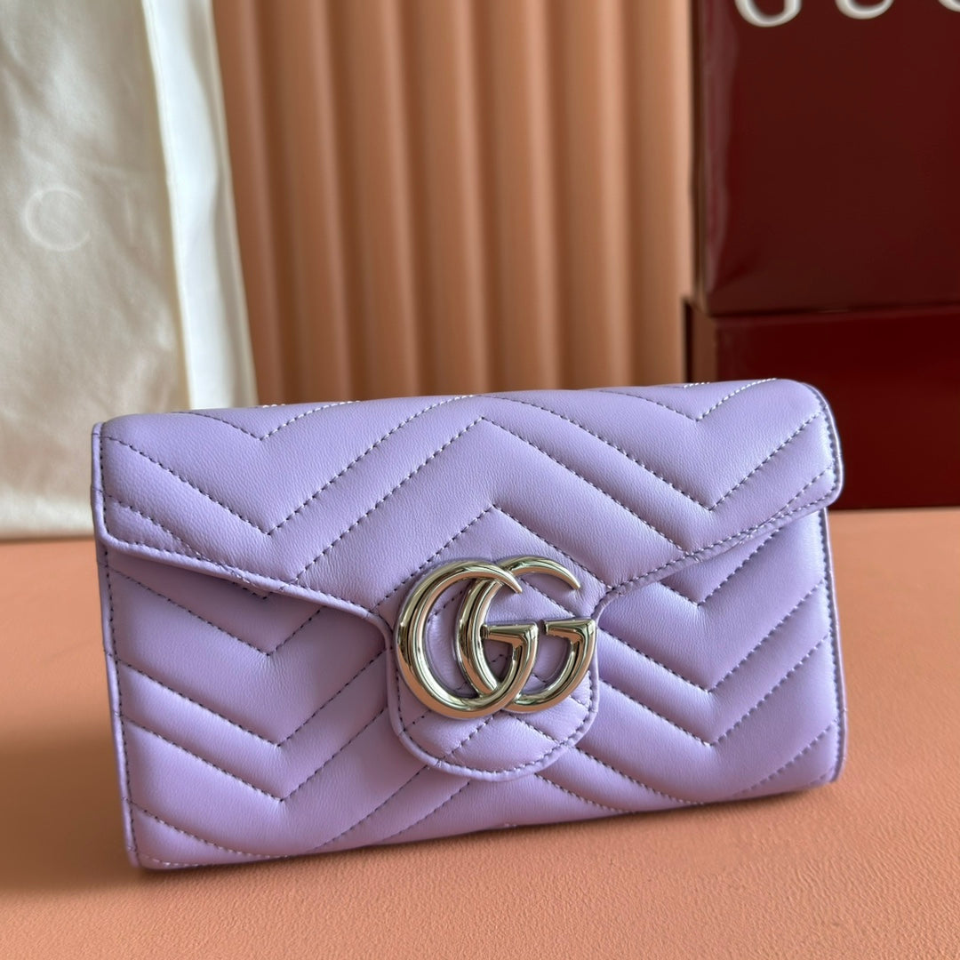 Gucci Marmont Chain Wallet Purple Cowhide 254971 mysite