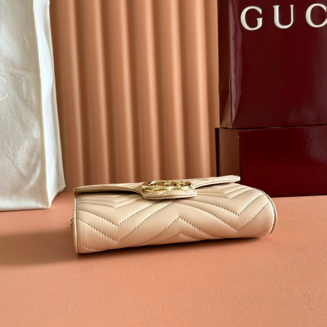 Gucci Marmont Chain Wallet Beige Cowhide 254972 mysite