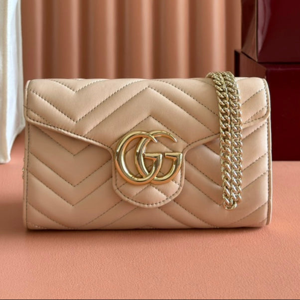 Gucci Marmont Chain Wallet Beige Cowhide 254972 mysite