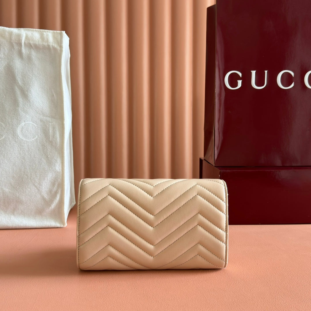 Gucci Marmont Chain Wallet Beige Cowhide 254972 mysite