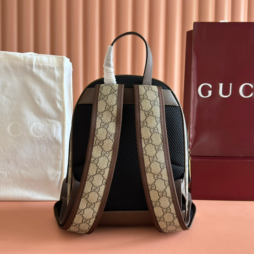 GG Small Ophidia Backpack Beige & Dark Brown GG Monogram Fabric 272187 mysite