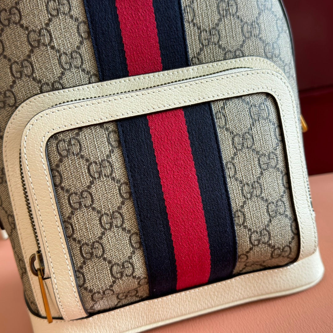 GG Small Ophidia Backpack Beige & White GG Monogram Fabric 272186 mysite