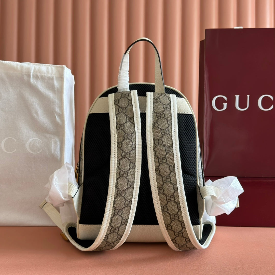 GG Small Ophidia Backpack Beige & White GG Monogram Fabric 272186 mysite