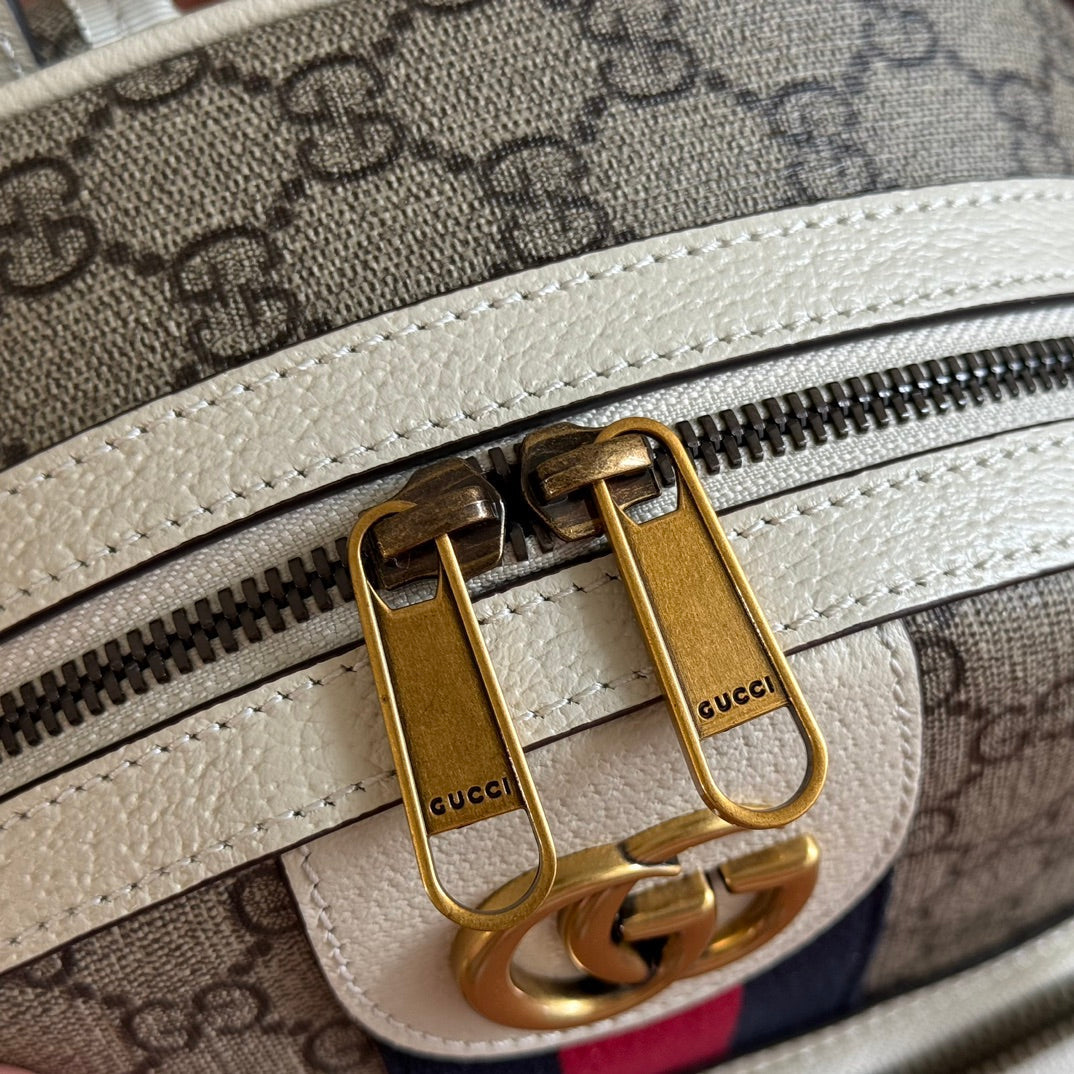 GG Small Ophidia Backpack Beige & White GG Monogram Fabric 272186 mysite