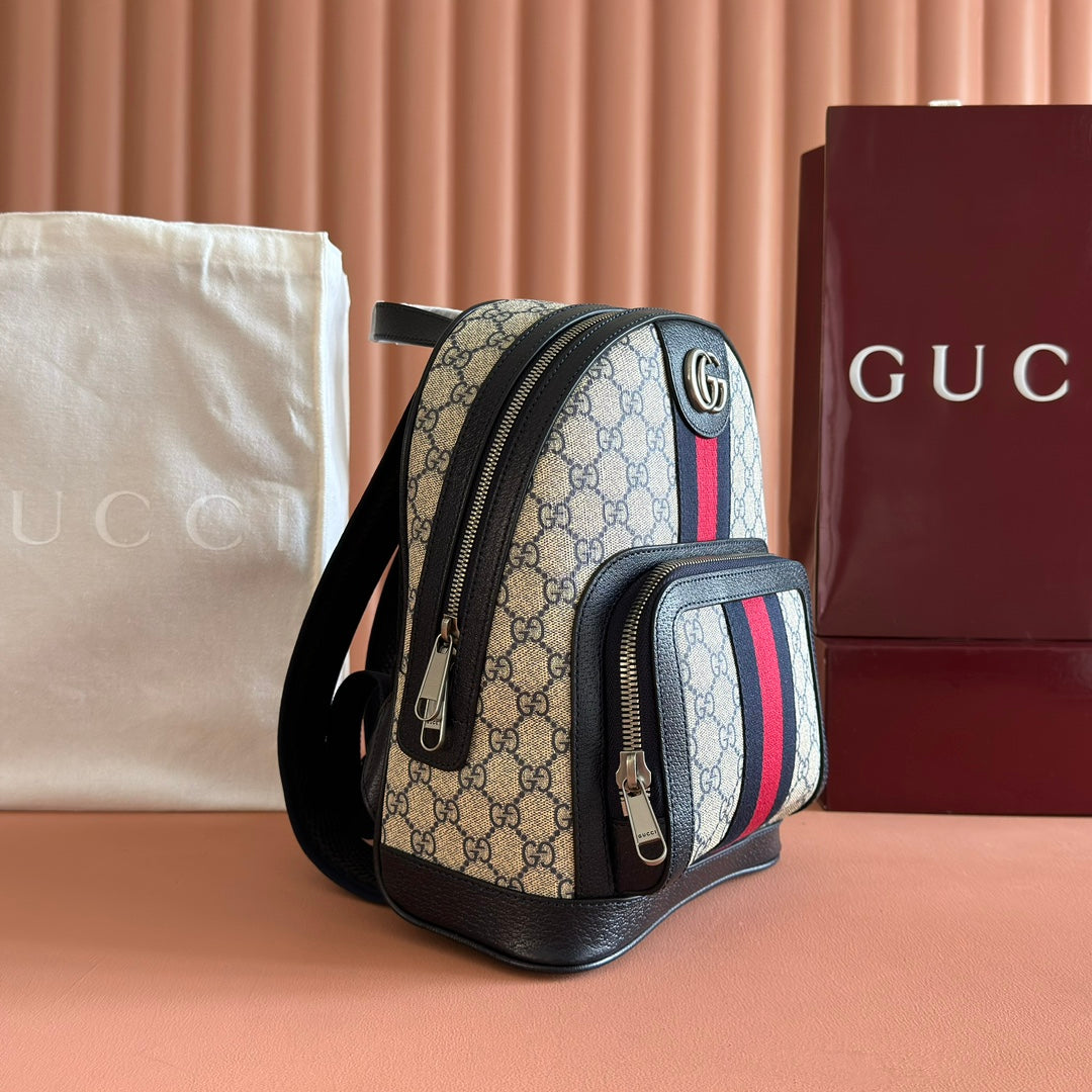 GG Small Ophidia Backpack Beige & Black GG Monogram Fabric 272185 mysite