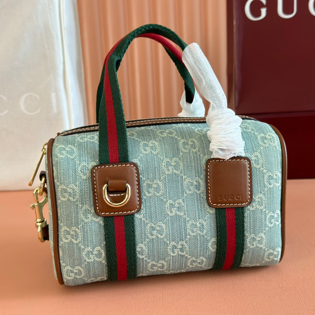 Gucci Boston Bag 20 Blue White Denim Fabric 271893 mysite