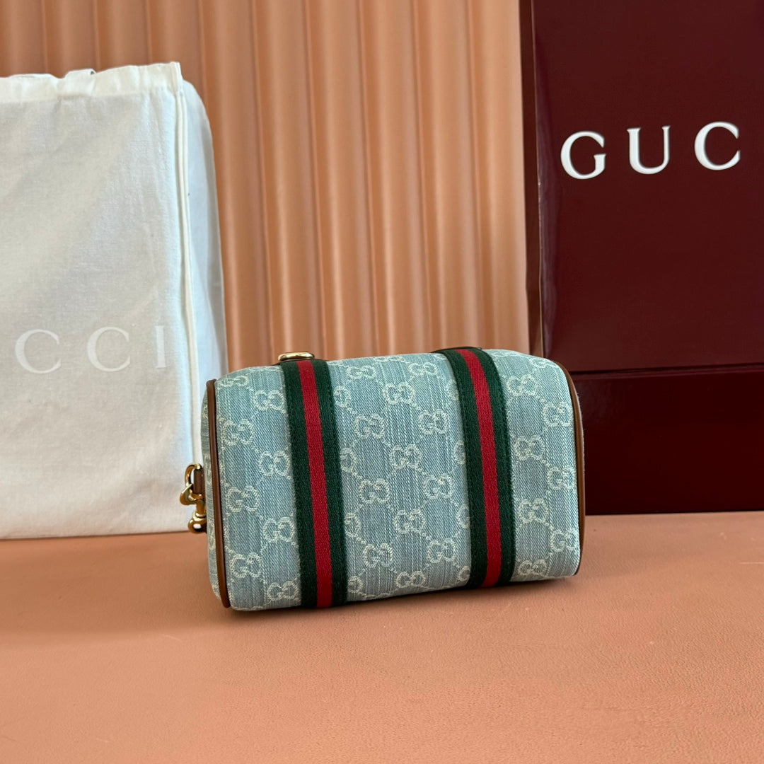 Gucci Boston Bag 20 Blue White Denim Fabric 271893 mysite