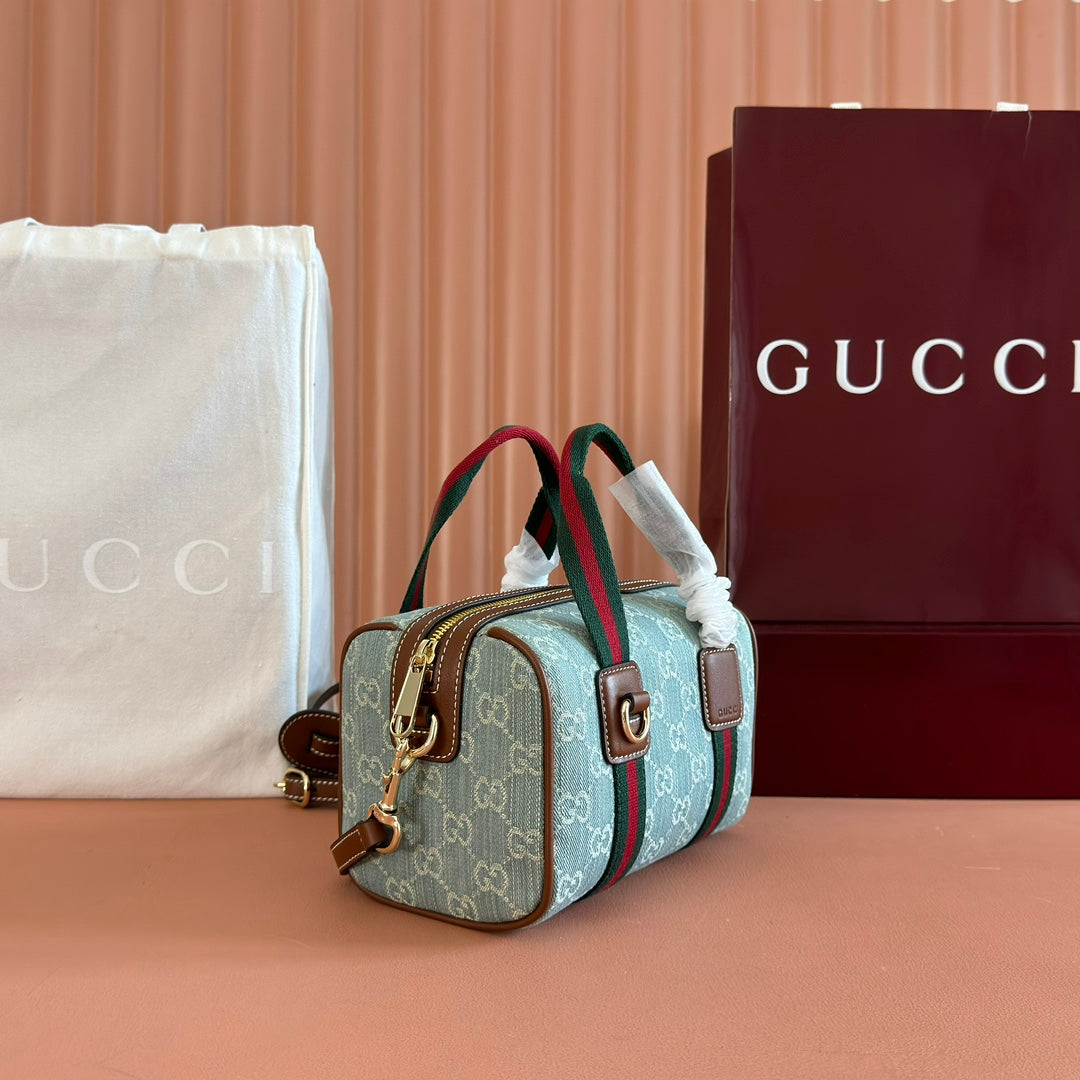 Gucci Boston Bag 20 Blue White Denim Fabric 271893 mysite