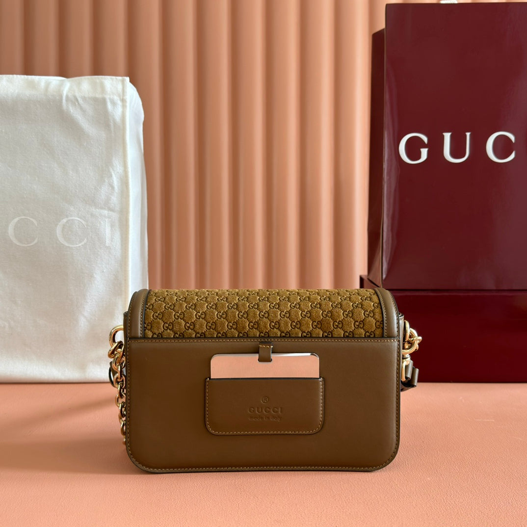 GG Go Small Shoulder Bag Dark Brown Suede Cafskin 272157 mysite