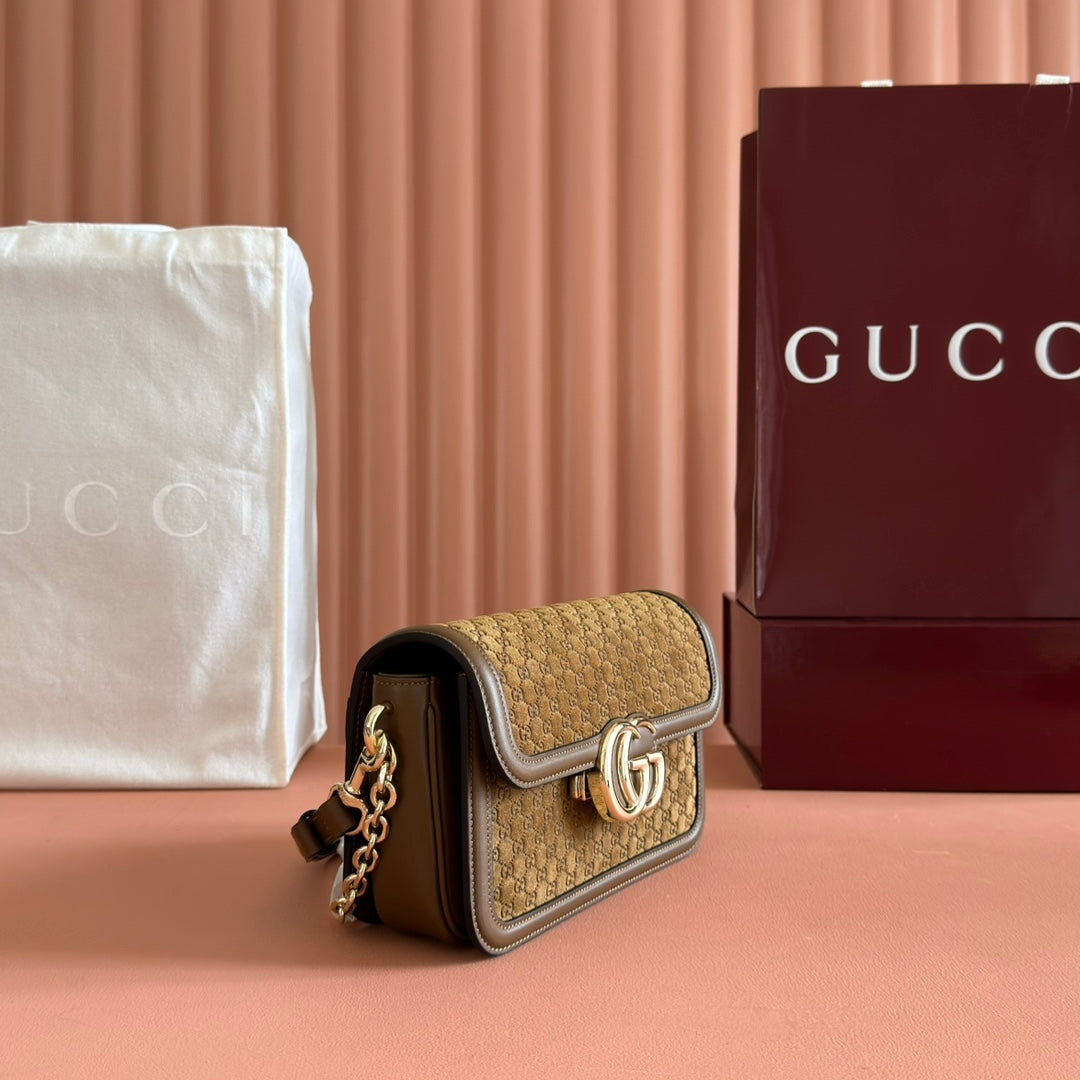 GG Go Small Shoulder Bag Dark Brown Suede Cafskin 272157 mysite