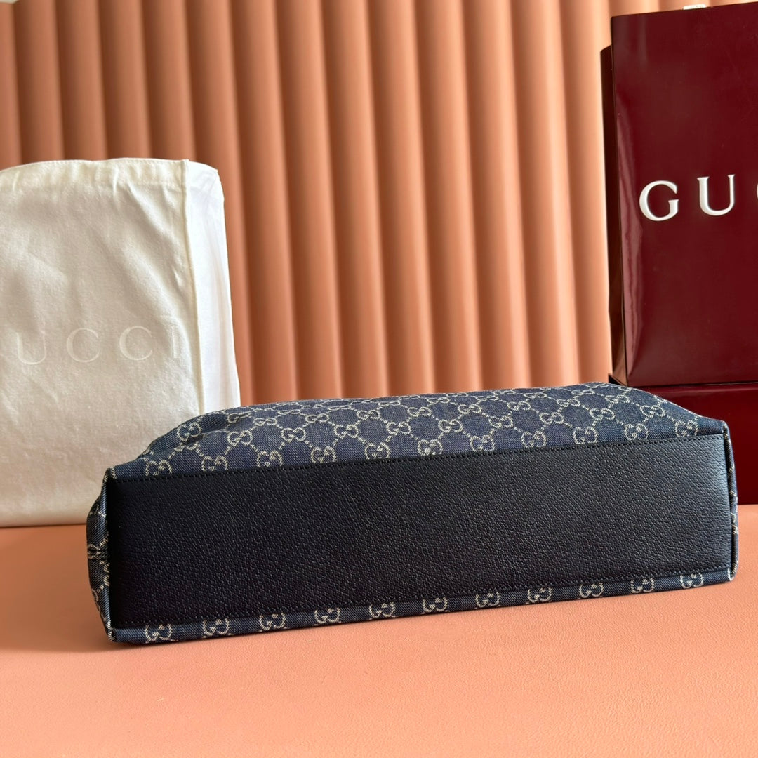 GG Beatrix Large Tote Bag  Beige & Dark Blue GG Monogram Fabric Monogram Fabric mysite