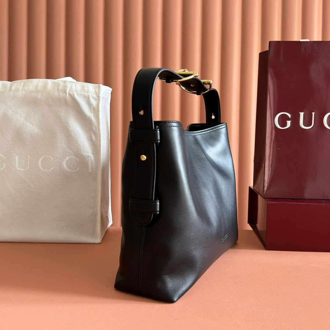 GG Beatrix Large Tote Bag Black Smooth Leather GHW 272128 mysite