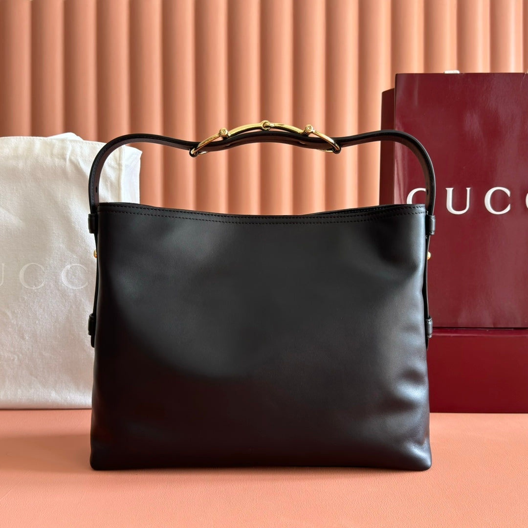 GG Beatrix Large Tote Bag Black Smooth Leather GHW 272128 mysite