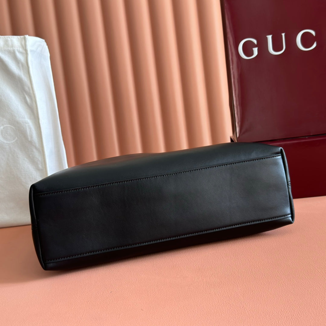 GG Beatrix Large Tote Bag Black Smooth Leather GHW 272128 mysite