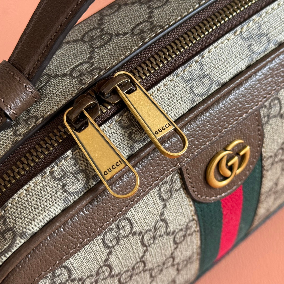 GG Ophidia Small Crossbody Bag Beige & Dark Brown GG Monogram Fabric 272074 mysite