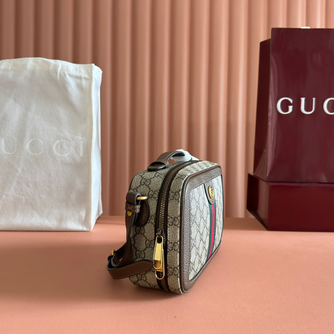 GG Ophidia Small Crossbody Bag Beige & Dark Brown GG Monogram Fabric 272074 mysite