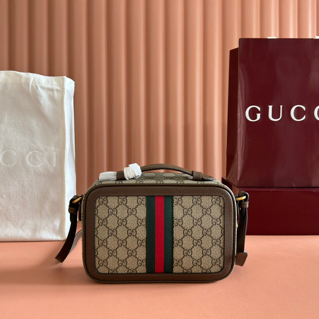 GG Ophidia Small Crossbody Bag Beige & Dark Brown GG Monogram Fabric 272074 mysite