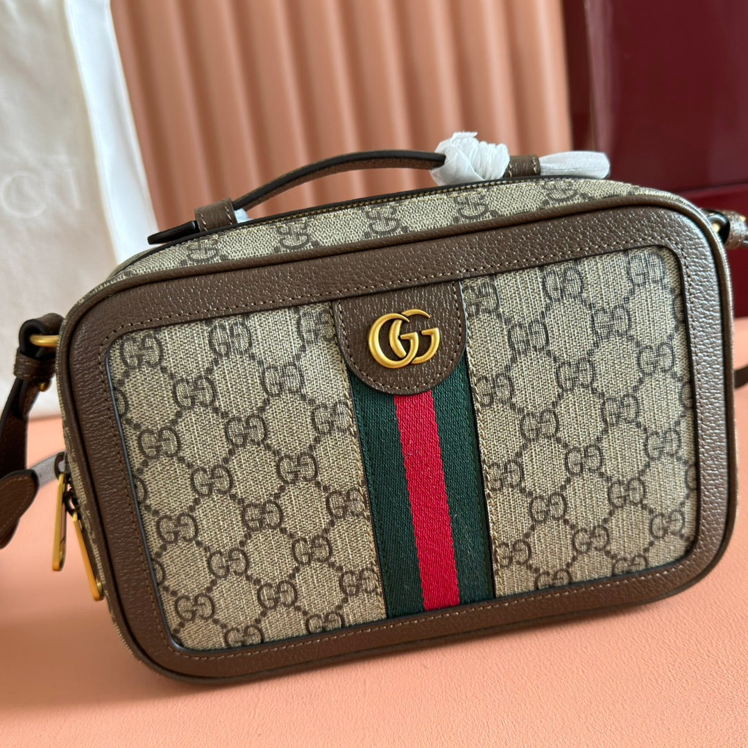 GG Ophidia Small Crossbody Bag Beige & Dark Brown GG Monogram Fabric 272074 mysite