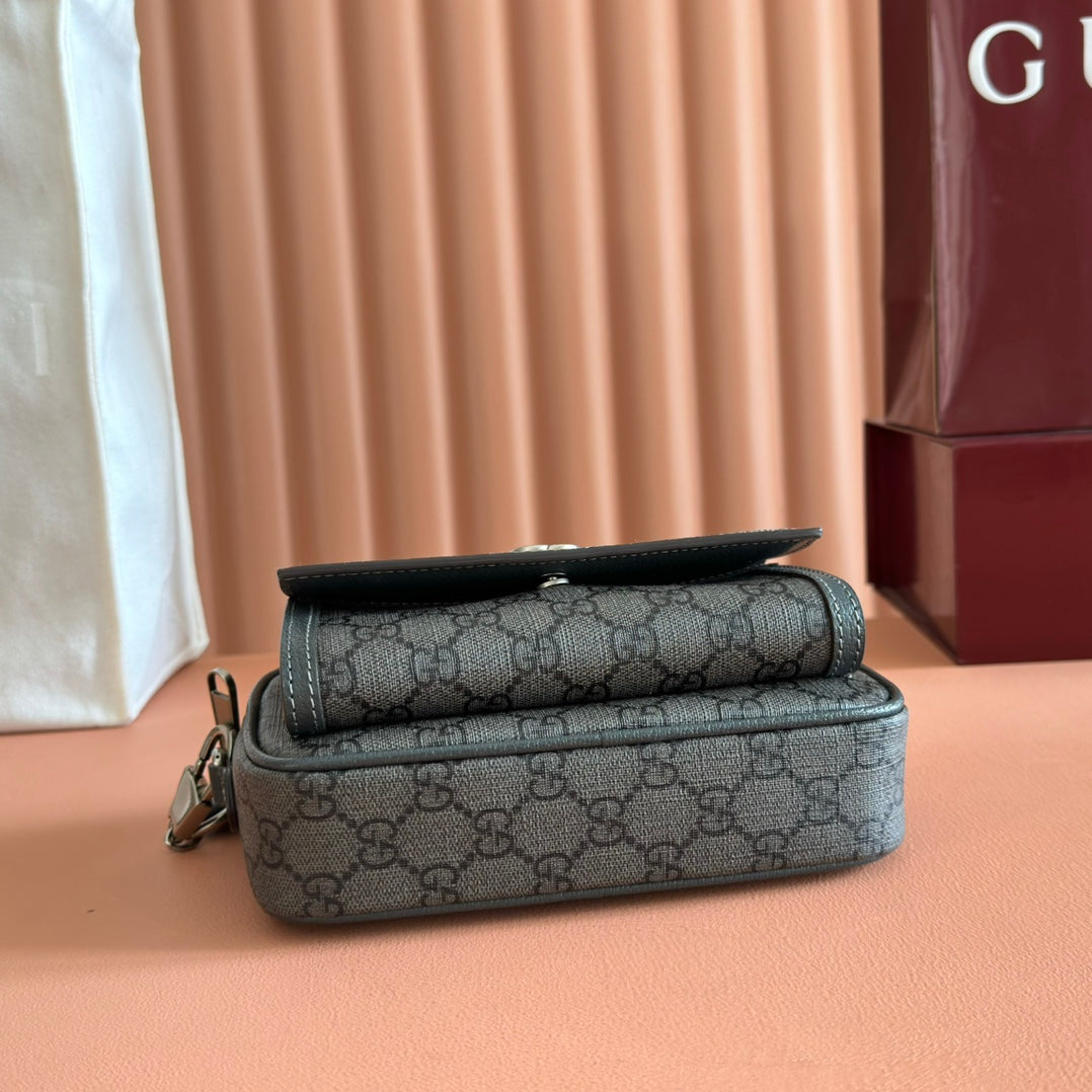 Gucci Ophidia Mini Handbag Gray Canvas Leather 272066 mysite