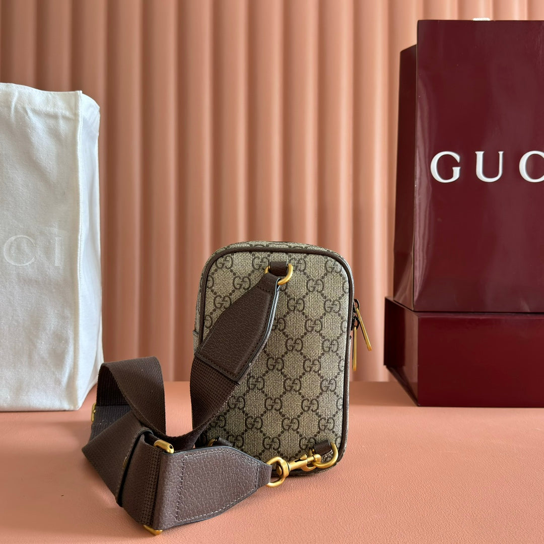 GG Ophidia Mini Messenger Beige& Dark Brown GG Monogram Fabric 272069 mysite