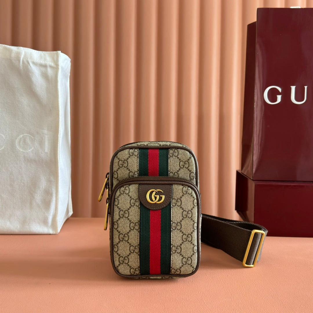 GG Ophidia Mini Messenger Beige& Dark Brown GG Monogram Fabric 272069 mysite
