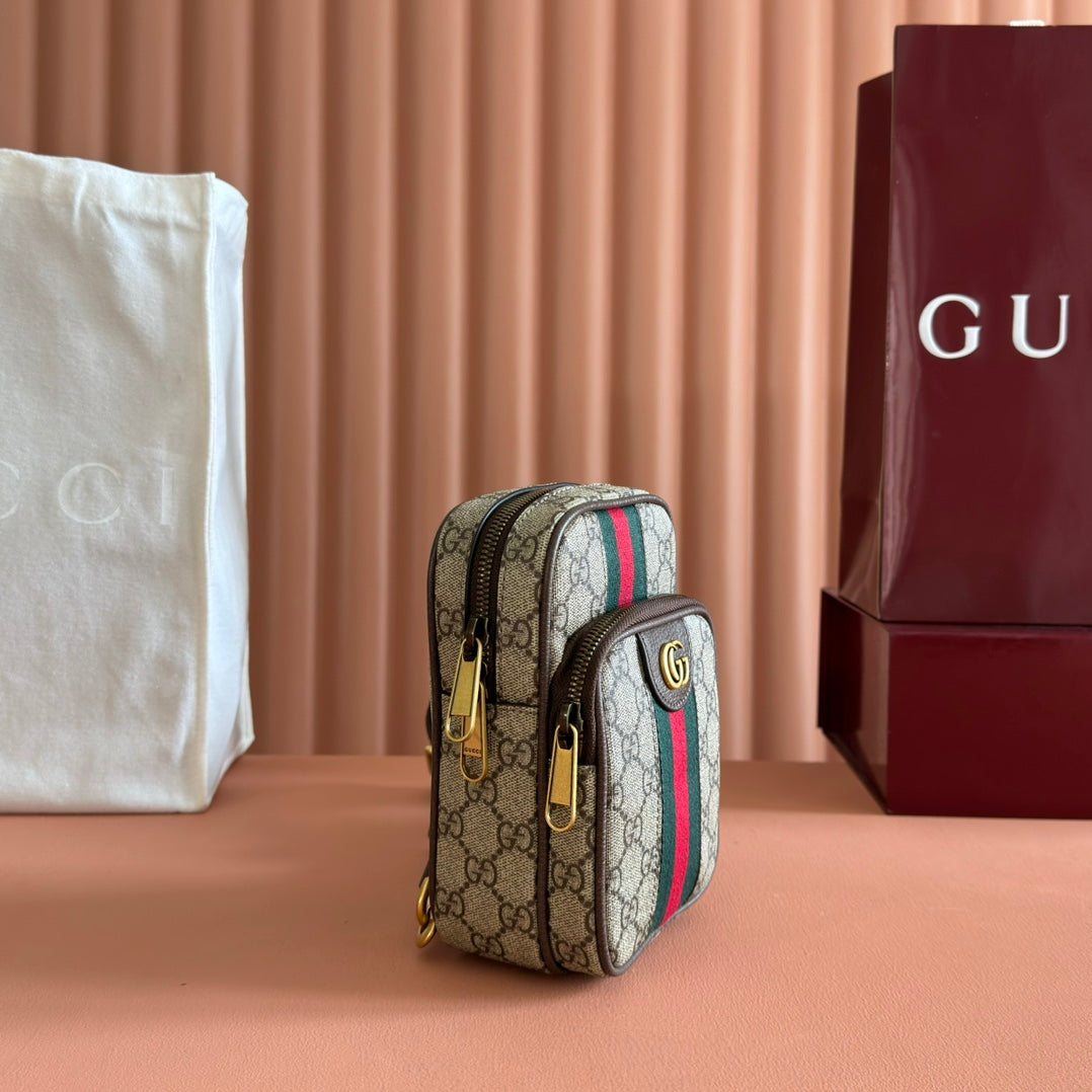 GG Ophidia Mini Messenger Beige& Dark Brown GG Monogram Fabric 272069 mysite