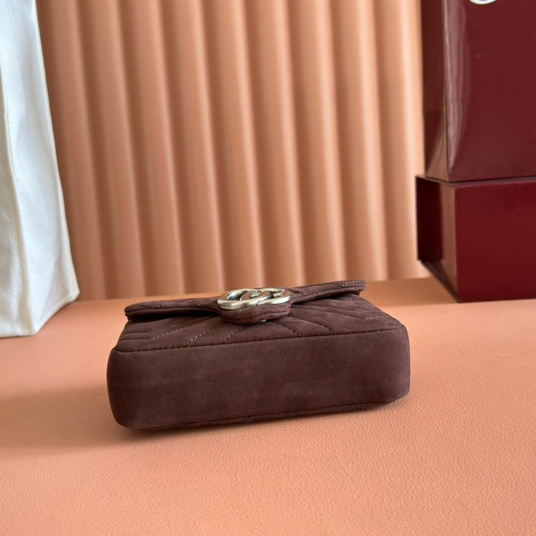 Gucci Marmont Bag 17 Red Brown Suede Gold Hardware 272097 mysite