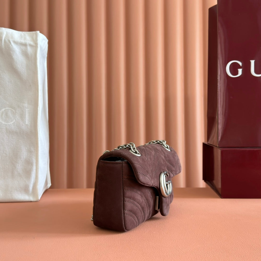 Gucci Marmont Bag 22 Red Brown Suede Gold Hardware 272098 mysite