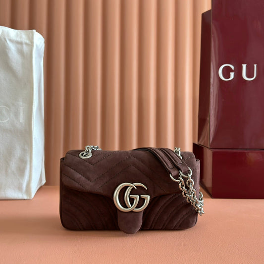 Gucci Marmont Bag 22 Red Brown Suede Gold Hardware 272098 mysite