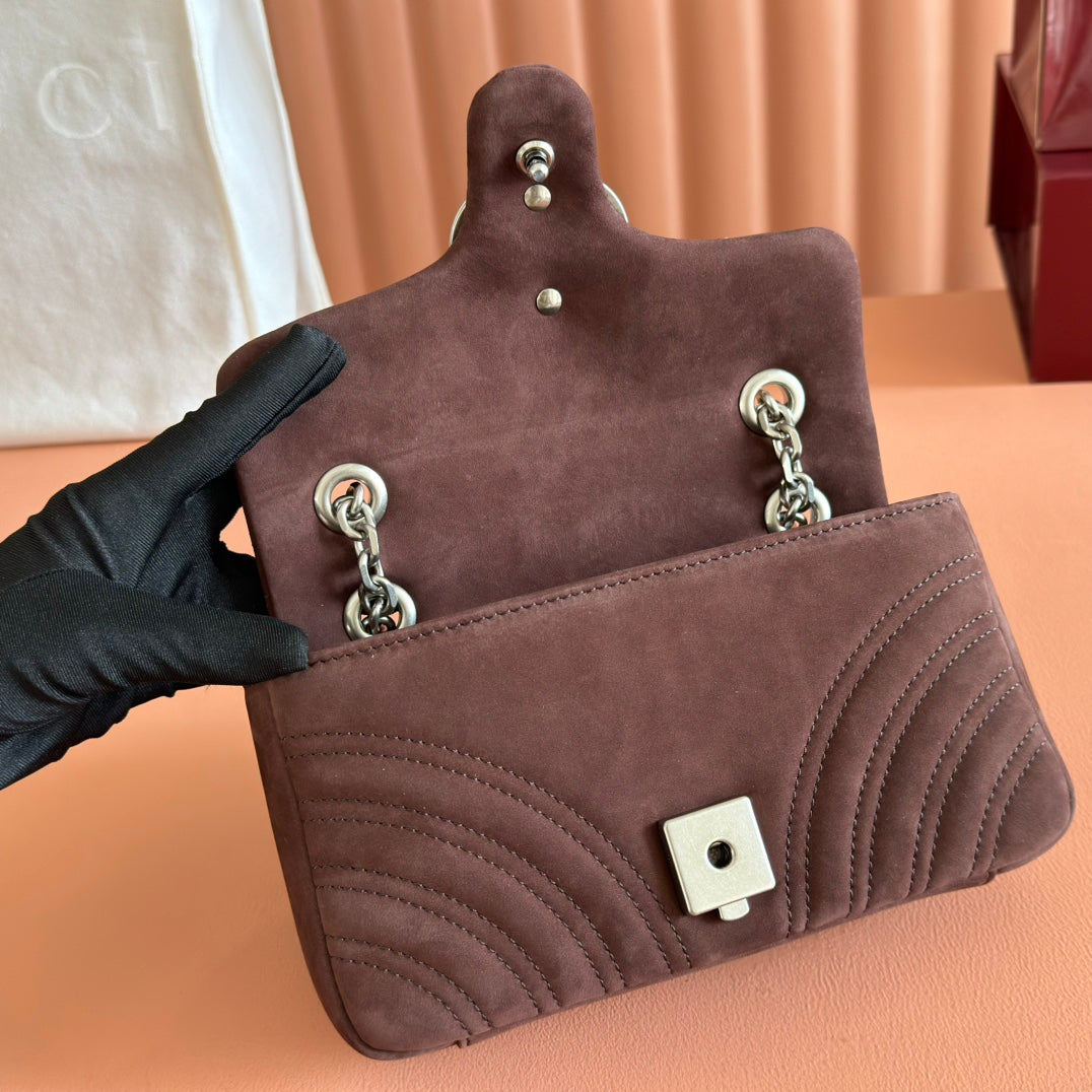 Gucci Marmont Bag 26 Red Brown Suede Gold Hardware 272099 mysite