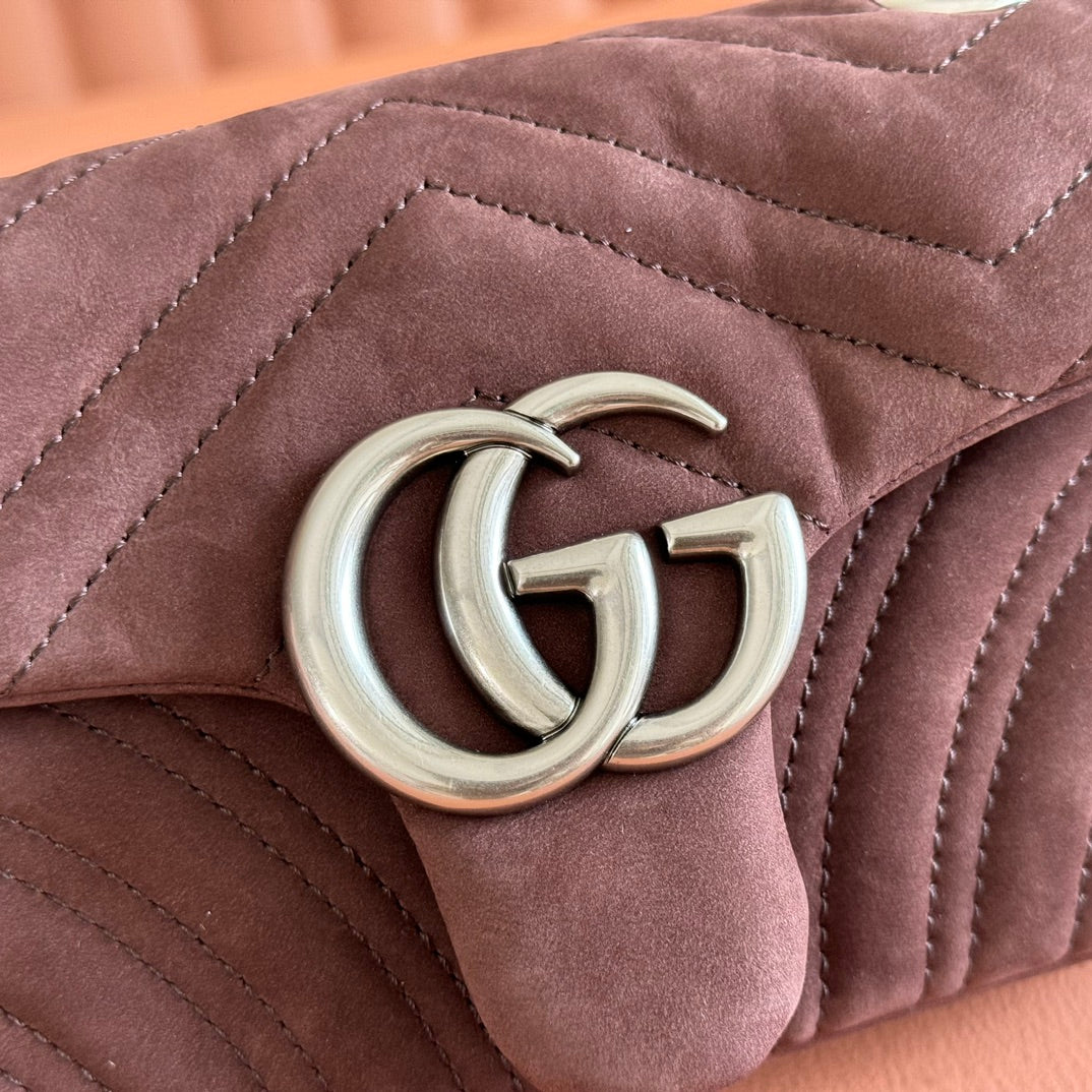 Gucci Marmont Bag 26 Red Brown Suede Gold Hardware 272099 mysite