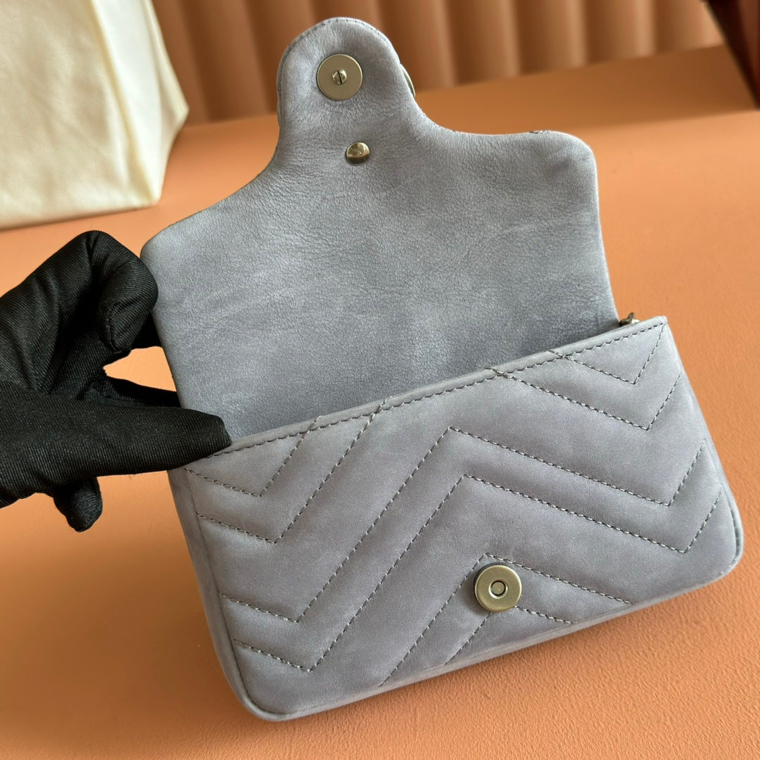 Gucci Marmont Bag 17 Gray Suede Gold Hardware 272092 mysite