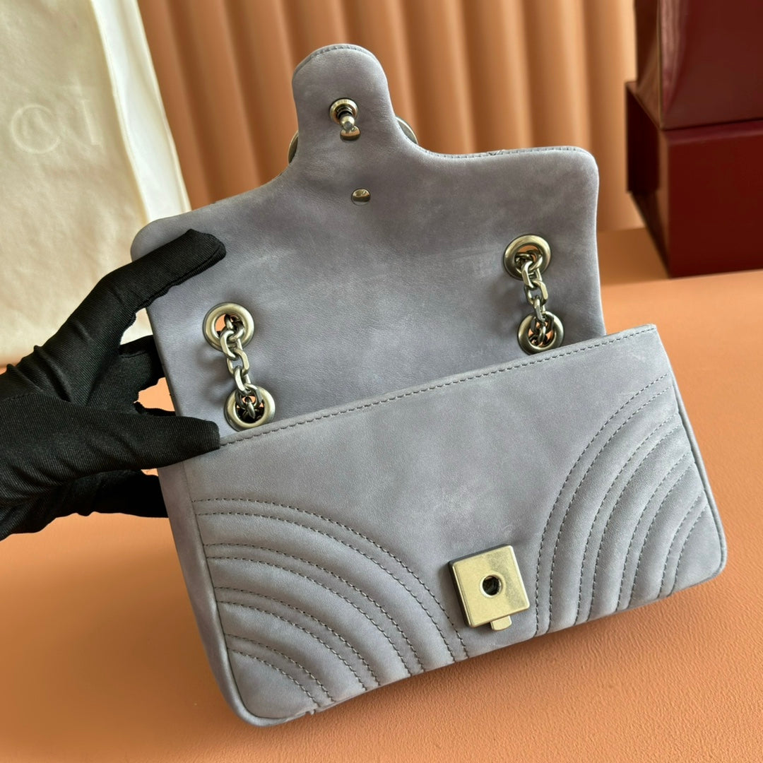 Gucci Marmont Bag 22 Gray Suede Gold Hardware 272094 mysite