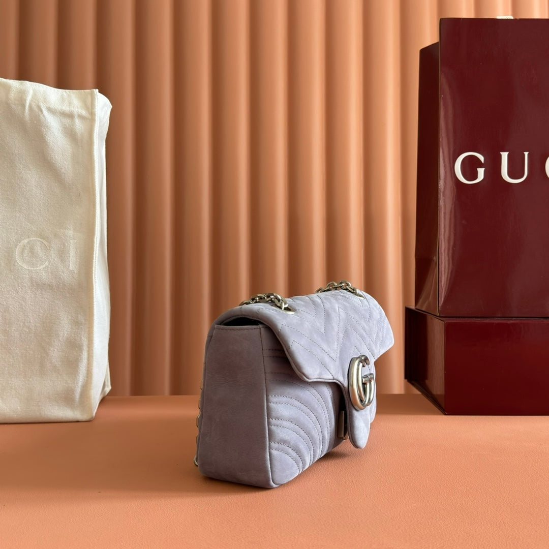 Gucci Marmont Bag 26 Gray Suede Gold Hardware 272093 mysite