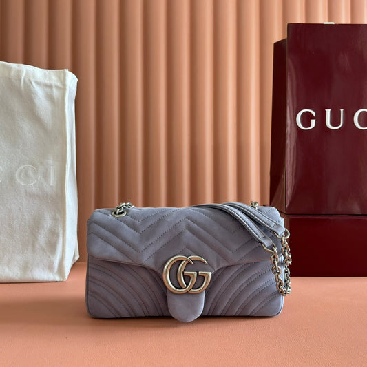 Gucci Marmont Bag 26 Gray Suede Gold Hardware 272093 mysite