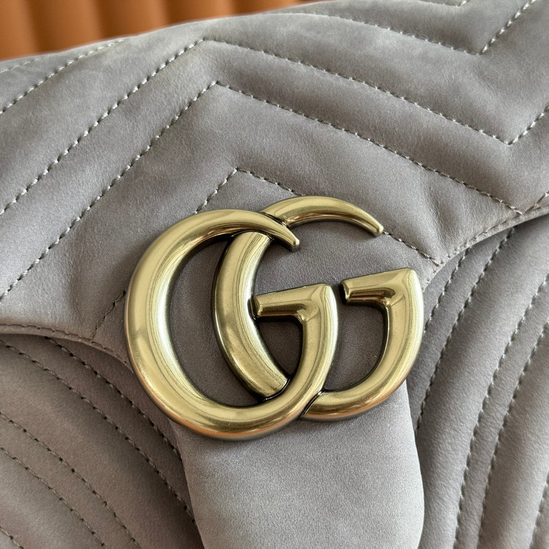 Gucci Marmont Bag 26 Gray Suede Gold Hardware 272093 mysite