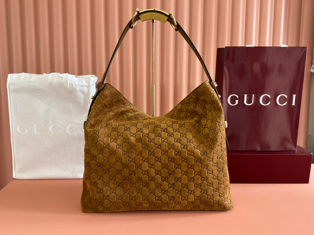 Gucci Beatrix Handbag 40 Caramel Brown Suede 271962 mysite